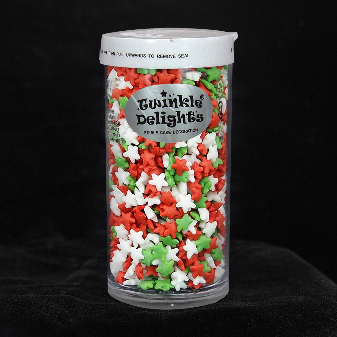 天然红绿白色星星蛋糕装饰形状糖-单格瓶