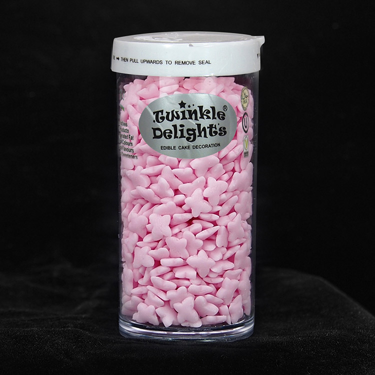 天然粉色蝴蝶蛋糕装饰形状糖-单格瓶